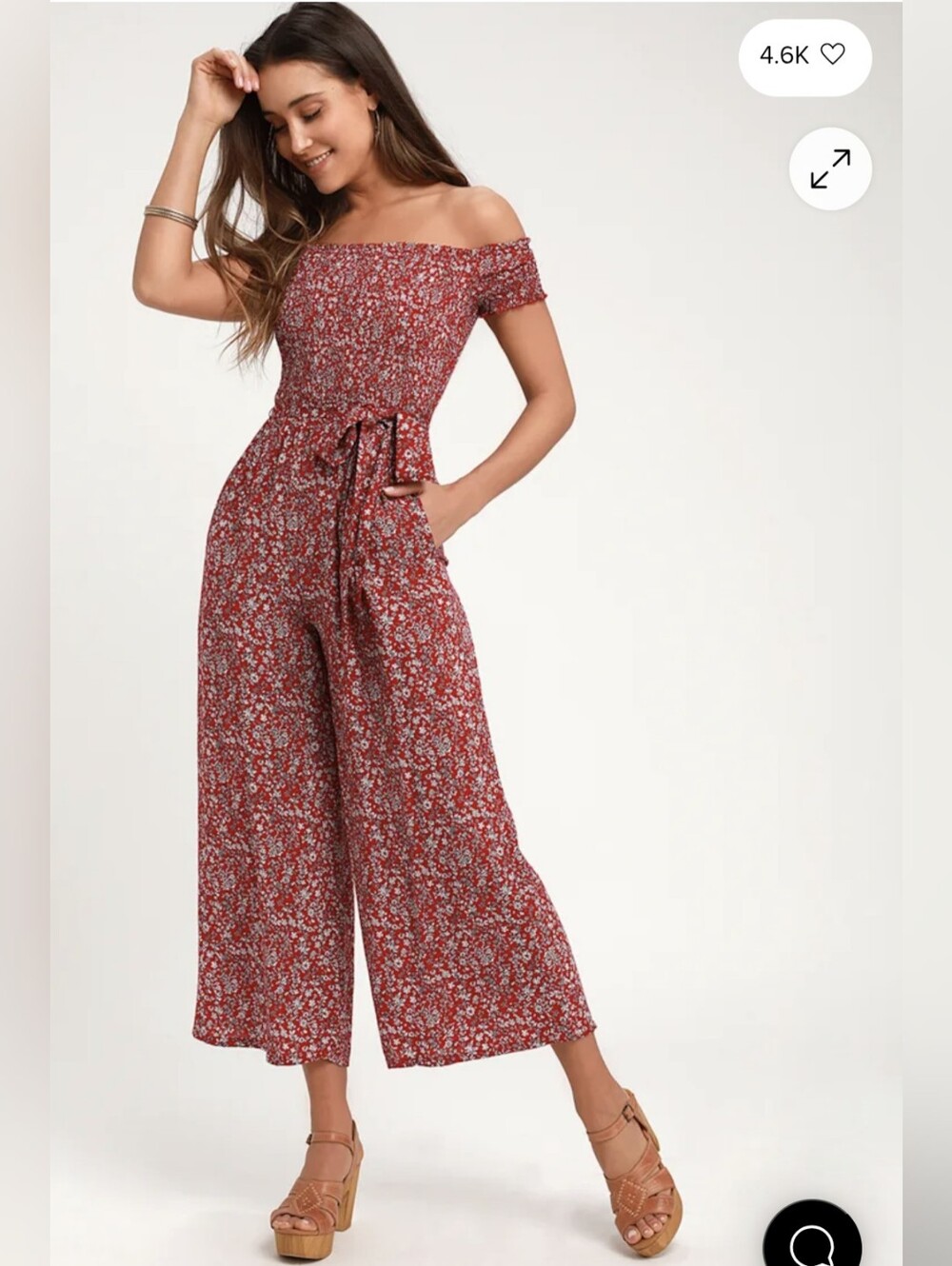 Lulus Behold Red Floral Off-The-Shoulder Jumpsuit | Medium